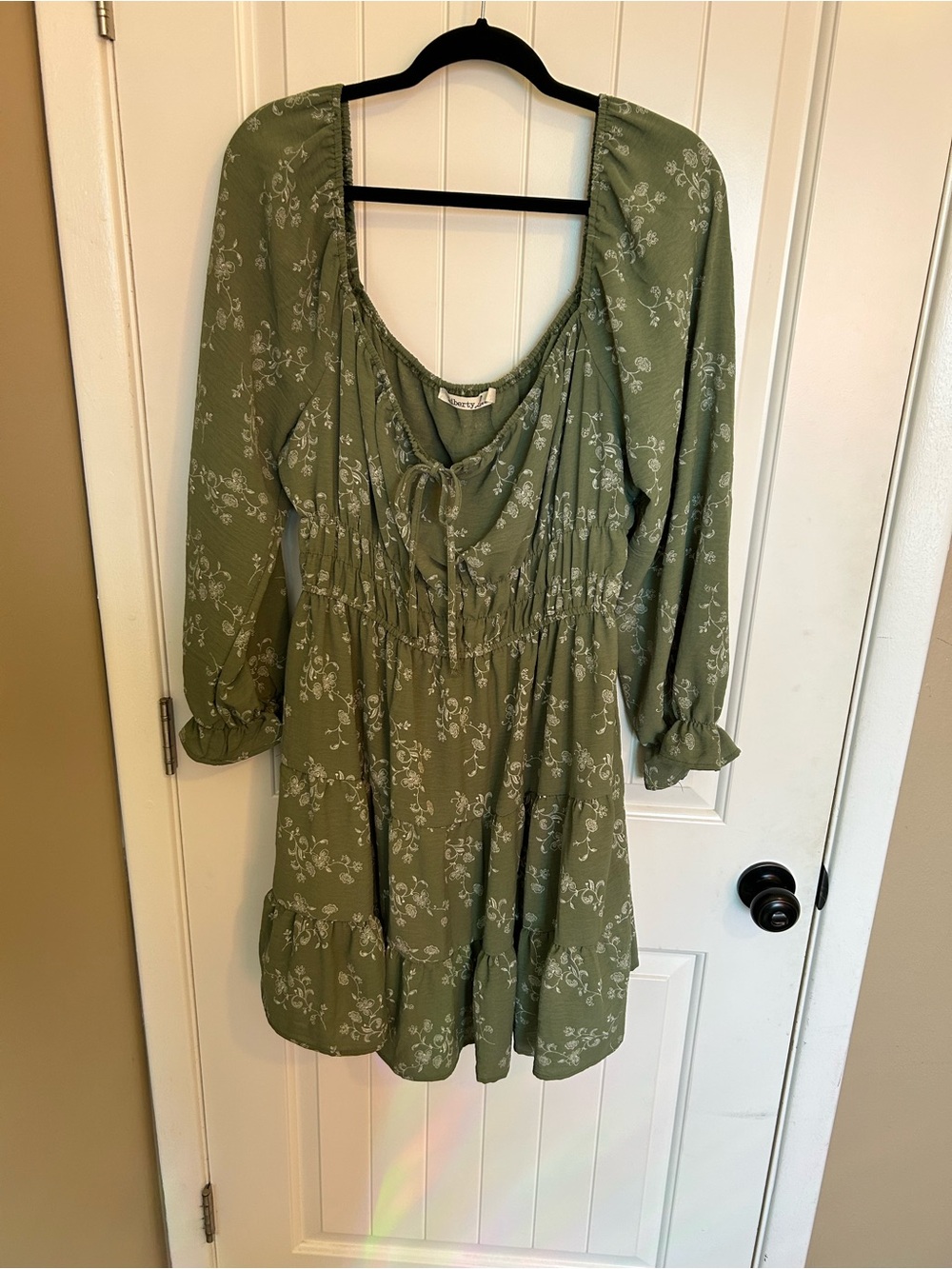 Liberty Love Olive Green Floral Long Sleeve Dress